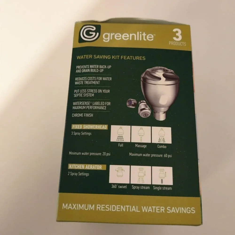 Greenlite Showerhead & Aerators High Efficiency Water Saving Kit Chrome Finish